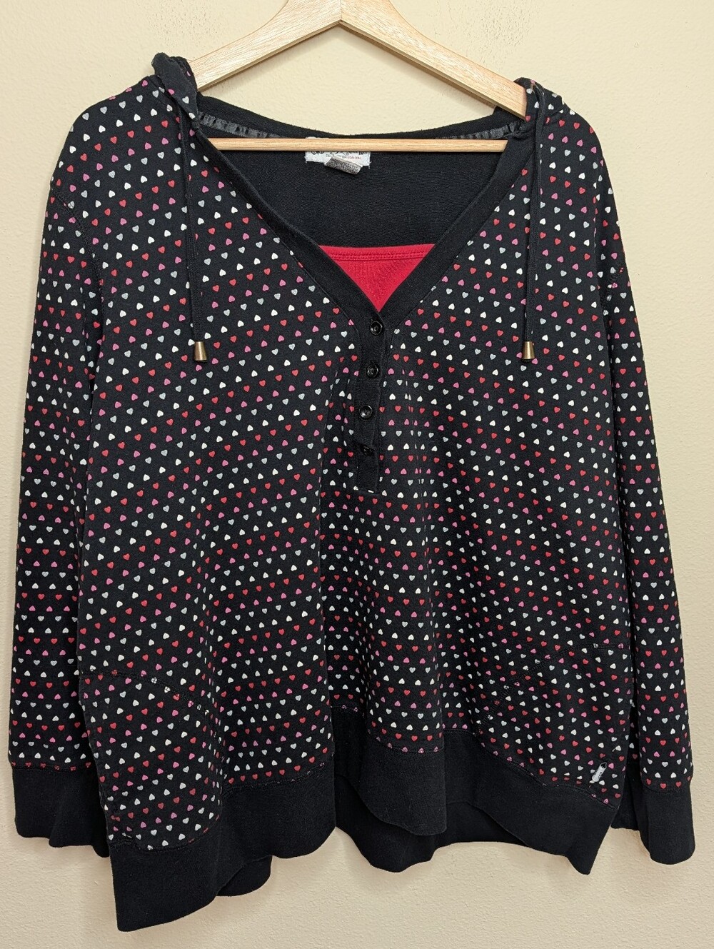 Self Esteem Black Heart Print Layered Look Hoodie 26/28